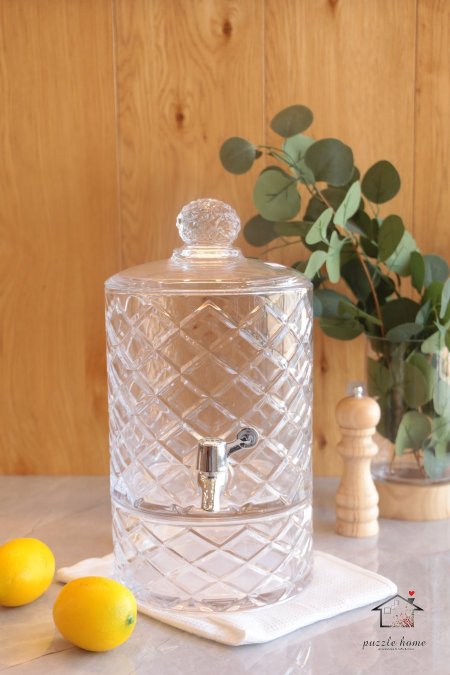 مرتبان مع حنفية +مضيفة قاعدة زجاج شفاف 