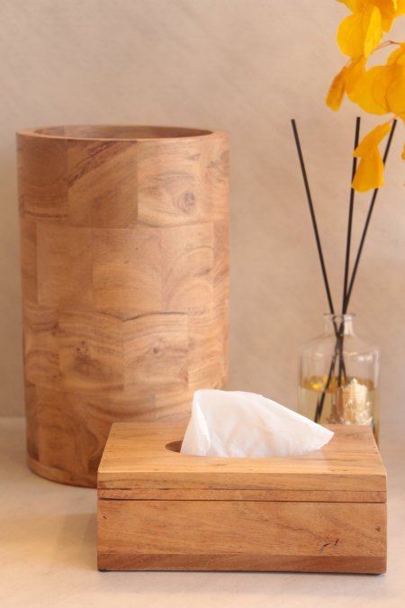 طقم سلة وبكيت محارم خشبي