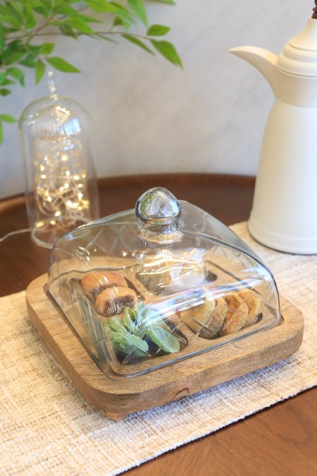 مضيفة مربع خشب مقطعة مع غطا زجاج